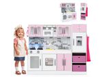 Cucina Per Bambini Costway Incl. 22 Accessori, Cucina Da Gioco Modulare Con Frigorifero E 2 Cestini In Tessuto, Funzione Acqua, Cucina In Legno Luminosa E Sonora Per Bambini 3+Rosa