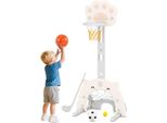 Costway Canestro 3In1 Per Bambini, Supporto Per Pallacanestro Con Pallone Da Basket, Calcio, Golf, Altezza Regolabile E Canestro Da Basket, Per Bambini 3+Beige