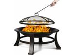 Focolare Da Esterno - Focolare Rotondo Ø 76 Cm - Alimentazione A Legna - Griglia Per Barbecue - Parascintille - Poker