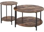 Tavolini Da Caffè Zyrell - Set Di 2 Tavolini Rotondi - Look Vintage In Legno E Struttura In Metallo - Soggiorno, Camera Da Letto E Ufficio - Multifunzionale