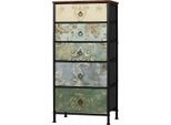 Happiq Fioren Cassettiera Con 5 Cassetti In Tessuto - Design Industriale Rustico - Struttura In Acciaio - Marrone Vintage - 45,5 × 95,5 × 30 Cm