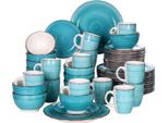 Noble Serviesset - Servizio Da Tavola - 12 Persone - 48 Pezzi - Ceramica - Piatti Piccoli - Blu, Design Elegante