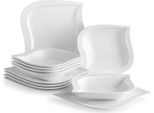 Set Da Portata Happyment Luxe - 12 Pezzi - 6 Persone - Porcellana Bianca - Piatti Da Portata E Dessert