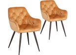 Sedie Da Pranzo - Set Di 2 Sedie In Velluto - Stile Poltrona - Gambe In Metallo - Schienale Alto - Arancione - Sala Da Pranzo, Soggiorno E Cucina
