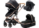 Happyment Passeggino 3 In 1 - Passeggino, Passeggino Combinato E Passeggino Da Viaggio - Pieghevole - Nero
