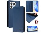Custodia In Pelle Per Tecno Pova 7 4G, Flip Case Con Slot Per Carte, Portafoglio E Supporto Blu