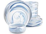 Set Di Piatti Noble - 4 Persone - 12 Pezzi - Ceramica Blu - Piatti Per La Cena - Piatti Per La Colazione