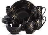 Servizio Da Tavola Ornato - 4 Persone - 16 Pezzi - Ceramica Bianca - Piatti Per La Cena E Piatti Per La Colazione