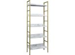 Libreria Happyment Nika - Industriale - 5 Livelli - Bianco/Oro - Look Marmo - Libreria - Soggiorno, Camera Da Letto E Camera Dei Bambini - Legno/Metallo - 60X27,5X160 Cm