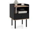 Comodino Costway Tavolino Con Cassetto, Vano A Giorno E Gambe In Metallo, Comodino, Console Da Letto, Cassettiera Da Letto 40,5X35X56Cm 1 Pezzo Nero