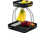 Zuppiera Di Frutta A 2 Livelli Con Porta Banane, Cestino Per Il Pane, Cestino Per La Frutta In Metallo Nero, Angolare