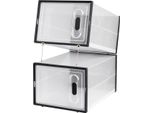 Schoenenbox Statura - Set Di 18 - Scatole Per Scarpe Impilabili E Pieghevoli - Porta Magnetica - Plastica Nera Trasparente - Per Armadi E Corridoi