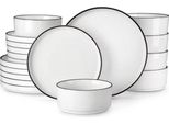 Servizio Da Tavola Ornato - 4 Persone - 16 Pezzi - Ceramica Bianca Con Bordo Nero - Piatti Da Portata E Piatti Piccoli