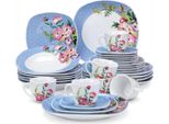 Servizio Da Tavola Glamour - 30 Pezzi - 6 Persone - Ceramica Blu/Bianca - Piatti Da Colazione - Design Elegante