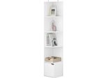 Happiq Libreria Angolare Con Anta - Torre Alta A 5 Livelli - Mdf Bianco - Cassettiera Angolare Salvaspazio Per Soggiorno, Camera Da Letto O Ufficio - 29,5 × 158 × 29,5 Cm