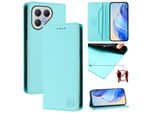 Custodia In Pelle Per Tecno Pova 7 Curve 5G 2025, Flip Case Con Slot Per Carte, Portafoglio E Supporto Turchese