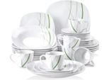 Set Di Insalatiere Nobleza - 30 Pezzi - Bianco/Verde A Righe - Servizi Da Tavola - Piatti Da Portata - Piatti Fondi - Piatti Per La Colazione - Piatti Da Portata - Piatti Da Portata Per La Cucina