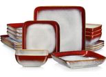 Set Da Portata Celestial - Servizio Da Tavola - 4 Persone - 16 Pezzi - Ceramica - Piatti Rossi - Piatti Piccoli