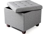 Cassapanca Deluxe In Tessuto Grigio Chiaro - Con Vano Portaoggetti - Sgabello E Poggiapiedi - Sgabello - Quadrato - Multifunzione