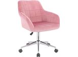 Sgabello Happyment Nola - Rosa - Per Adulti - Con Rotelle - Velluto - Sedia Ergonomica Per Ufficio - Regolabile In Altezza - Con Bracciolo