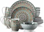 Servizio Da Tavola Rosello - 16 Pezzi - 4 Persone - Verde - Piatti Da Pranzo - Piatti Fondi - Piatti Da Colazione - Servizio Da Cucina In Ceramica