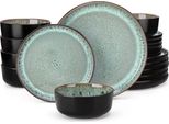 Servizio Da Tavola Luxora - Piatti Da Portata E Da Colazione - 6 Persone - 24 Pezzi - Ceramica Verde Scuro - Design Elegante
