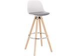 Sgabello Alto Vida - Altezza 75 Cm - Grigio/Bianco - Similcuoio - Con Schienale - Struttura In Legno Massiccio - 1 Pezzo - Cucina & Bar