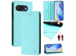 Custodia In Pelle Per Google Pixel 10A, Flip Case Con Slot Per Carte, Portafoglio E Supporto Turchese