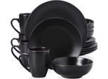 Servizio Da Tavola Barocco - Servizio Da Tavola - Ceramica - 4 Persone - 16 Pezzi - Piatti Piccoli - Nero