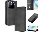 Custodia Per Telefono Cellulare Per Xiaomi 15T Pro, Vintage Leather Rfid Protection Card Holder Stand Function Magnetic Flip Case Black