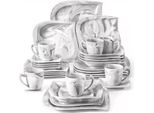 Set Da Portata Elite - Piatti Da Portata - 6 Persone - 30 Pezzi - Ceramica Marmerlook - Piatti Piccoli - Design Lussuoso