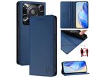 Custodia In Pelle Per Oukitel C60, Flip Case Con Slot Per Carte, Portafoglio E Supporto Blu