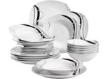 Prestige Montario Salade Kom - 24 Pezzi - 6 Persone - Bianco/Nero A Righe - Servizi Da Tavola - Piatti Da Portata - Piatti Fondi - Piatti Per La Colazione - Porzioni - Servizi Da Cucina - Design Lussuoso - Stile Da Tavola