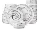 Set Da Portata Luminoso - Set Da Portata - 4 Persone - 24 Pezzi - Ceramica Grigia - Piatti Piccoli - Perfetto Per La Cena