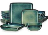 Servizio Da Tavola Verde Vittoria - 16 Pezzi - 4 Persone - Verde - Piatti Da Pranzo - Piatti Fondi - Piatti Per La Colazione - Servizio Da Cucina - Design Moderno