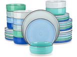 Servizio Da Tavola Arcobaleno Azzuro - 36 Pezzi - 12 Persone - Rainbow Greeny - Piatti Da Portata - Piatti Fondi - Piatti Da Colazione