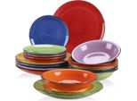 Set Da Portata Glamour - 6 Persone - 36 Pezzi - Ceramica Colorata - Piatto Da Pranzo E Piatto Da Colazione