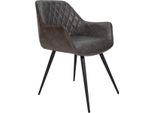 Sedia Da Pranzo - Ecopelle Antraciet - Struttura In Metallo - Sedia Da Pranzo Con Braccioli - Altezza Seduta 49Cm - 1 Pezzo