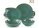 Servizio Da Tavola Ornato - 48 Pezzi - 12 Persone - Ceramica Verde - Piatti Da Portata - Piatti Piccoli