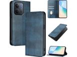 Custodia Per Xiaomi Redmi 15C 5G/4G, Vintage Leather Rfid Protection Card Holder Stand Function Magnetic Flip Case Blu