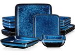 Servizio Da Tavola Golden - 16 Pezzi - 4 Persone - Ceramica Blu - Piatto Da Colazione - Design Elegante