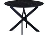 Happyment Tavoli Da Pranzo Rotondi - 4 Persone - Tavolo Da Giardino E Da Pranzo - Effetto Marmo - Pietra Sinterizzata - Nero - 100X100X76?Cm - Anche Per Uso Esterno