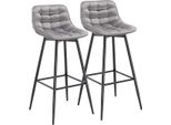 Barkruk Merdi Industrial - Grigio Chiaro - Set Di 2 Sgabelli Da Bar - Sgabello Da Bar Con Schienale - Sedia Da Cucina - Velluto