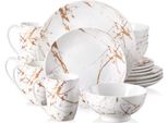 Set Da Portata Majestic Santivo - 16 Pezzi - 4 Persone - Bianco A Righe Dorate - Servizi Da Tavola - Piatti Da Portata - Piatti Fondi - Piatti Per La Colazione - Servizio Da Tavola - Set Da Cucina - Design - Stile Da Tavola