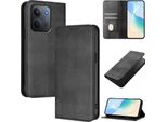 Custodia Per Xiaomi Redmi 15C 5G/4G, Vintage Leather Rfid Protection Card Holder Stand Function Magnetic Flip Case Black