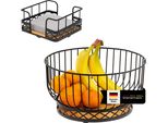 Set Di 2 Cestini Da Frutta Bremermann Con Portatovaglioli, Fruttiera/Cestino Da Pane In Bambù E Metallo