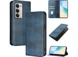 Custodia Per Xiaomi Redmi 15 5G/4G, Vintage Leather Rfid Protection Card Holder Stand Function Magnetic Flip Case Blu