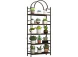 Libreria A 5 Livelli - Scaffale A Parete Industriale A Forma Di Scala Curva - Struttura In Acciaio E Ripiani In Mdf - Per Soggiorno, Cucina O Ufficio - Nero/Marrone