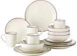 Servizio Da Tavola Vintage - Set Da Portata - 4 Persone - 16 Pezzi - Bianco Con Bordo Nero - Ceramica - Piatto Da Colazione - Design