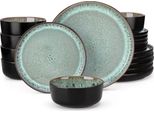 Servizio Da Tavola Dorato - 16 Pezzi - Ceramica - Piatti E Piattini - 4 Persone - Verde Scuro